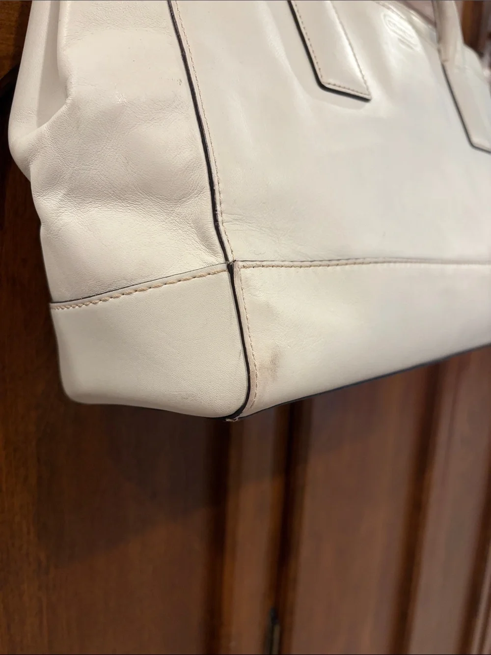 Coach Cream Leather Tote with Gold Turn-Lock